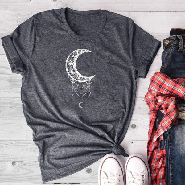 Sun Moon Women Tshirt O-neck