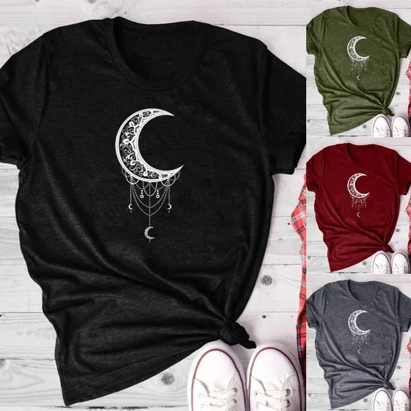 Sun Moon Women Tshirt O-neck