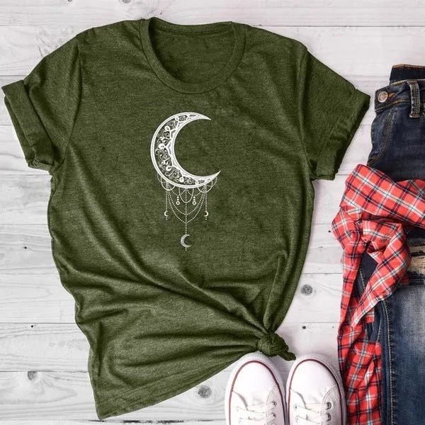 Sun Moon Women Tshirt O-neck