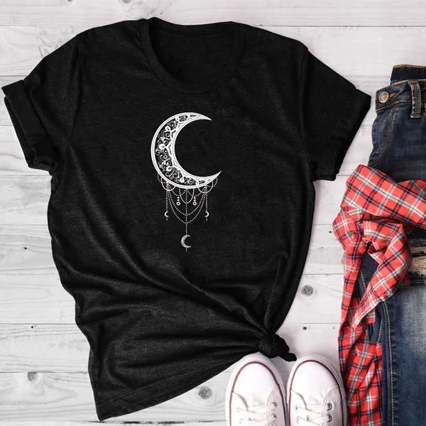 Sun Moon Women Tshirt O-neck