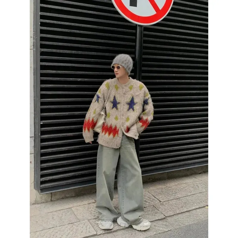 TAVIMART  -  Cardigan Men's Leisure Vintage Luxury Knitted Graphic Buttons Cardigan Sweater Coat Long Sleeve Casual Streetwear Stylish
