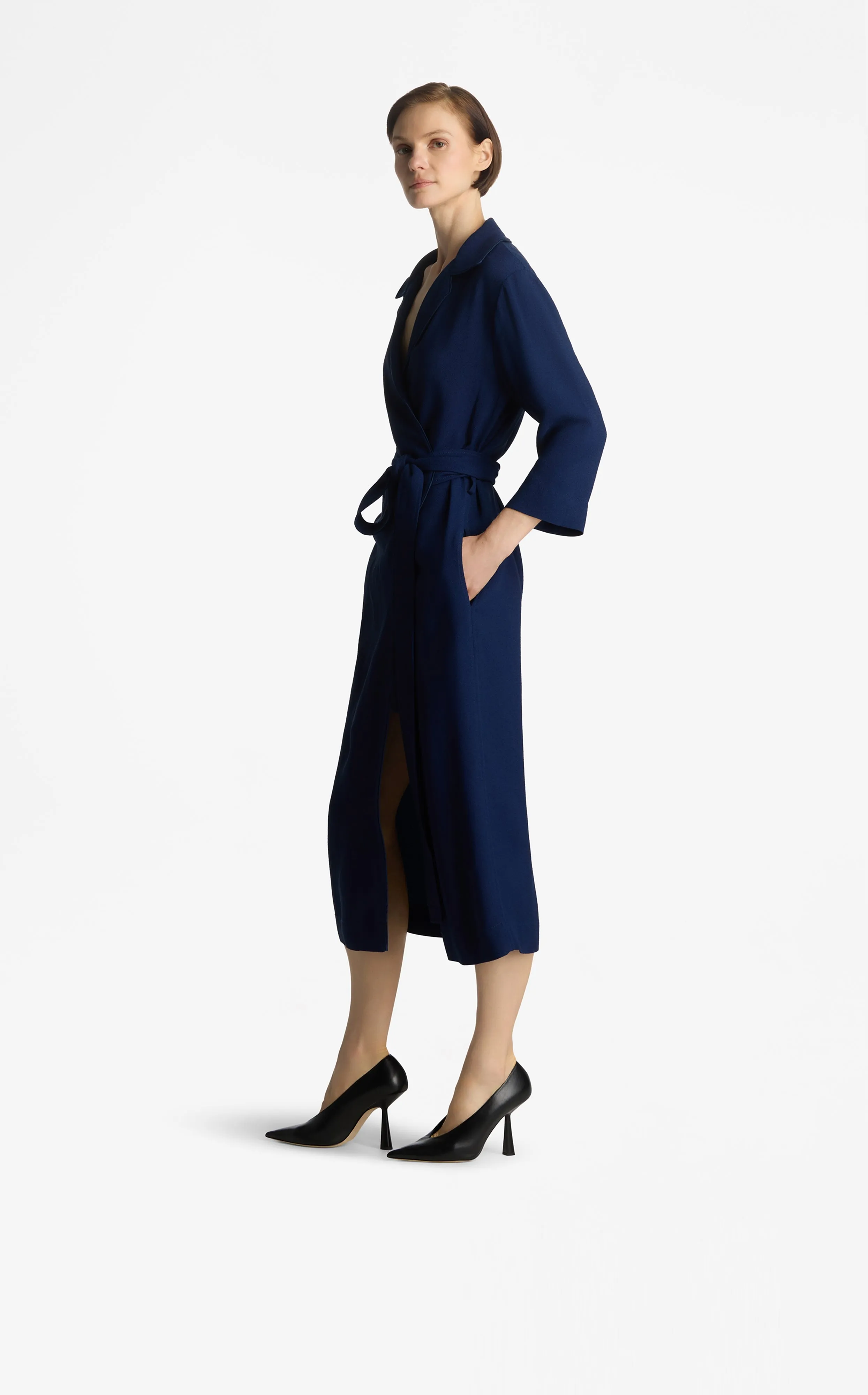 Textured Crepe Wrap Dress