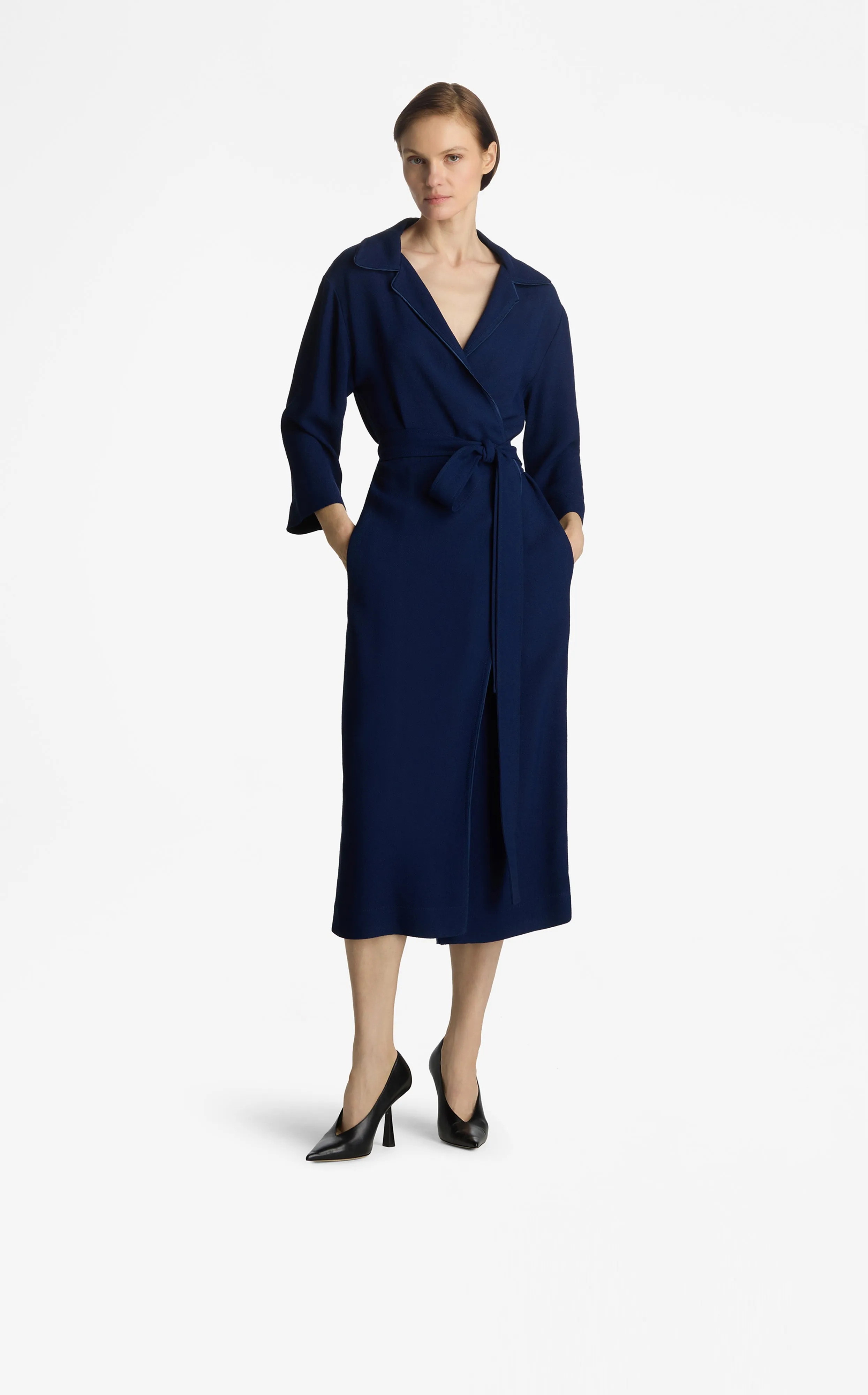 Textured Crepe Wrap Dress