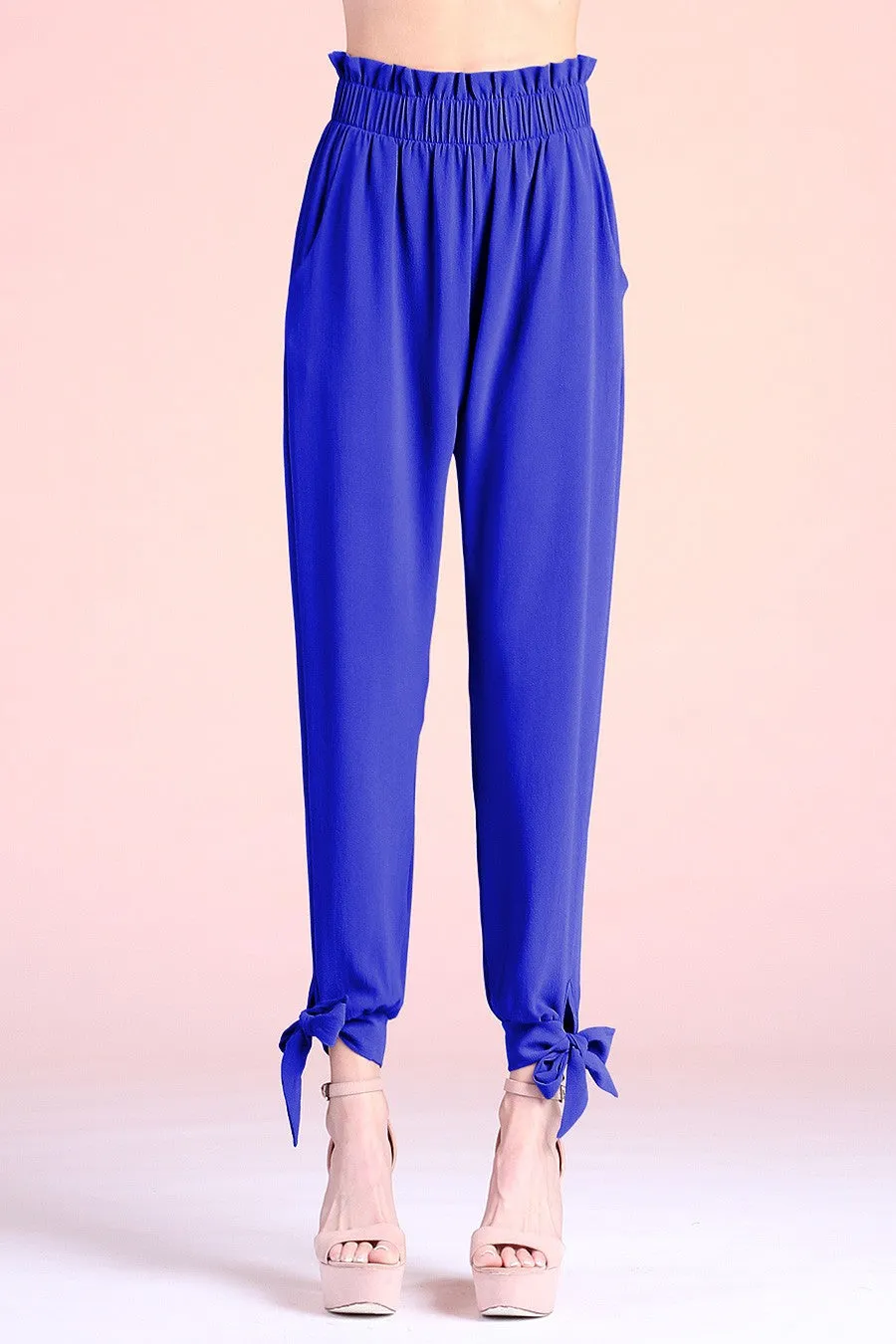 Textured Solid Ruffle Waist Ankle Pants | FINAL SALE