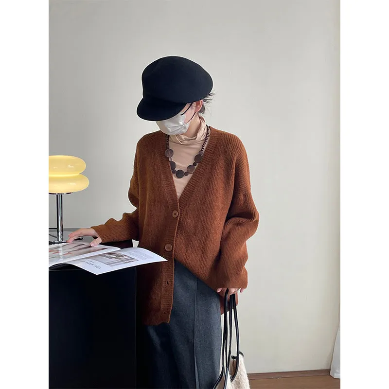 Toleet 90s streetwear Retro Style Mid-Length Sweater Coat Casual All-Match Soft Knitted Cardigan
