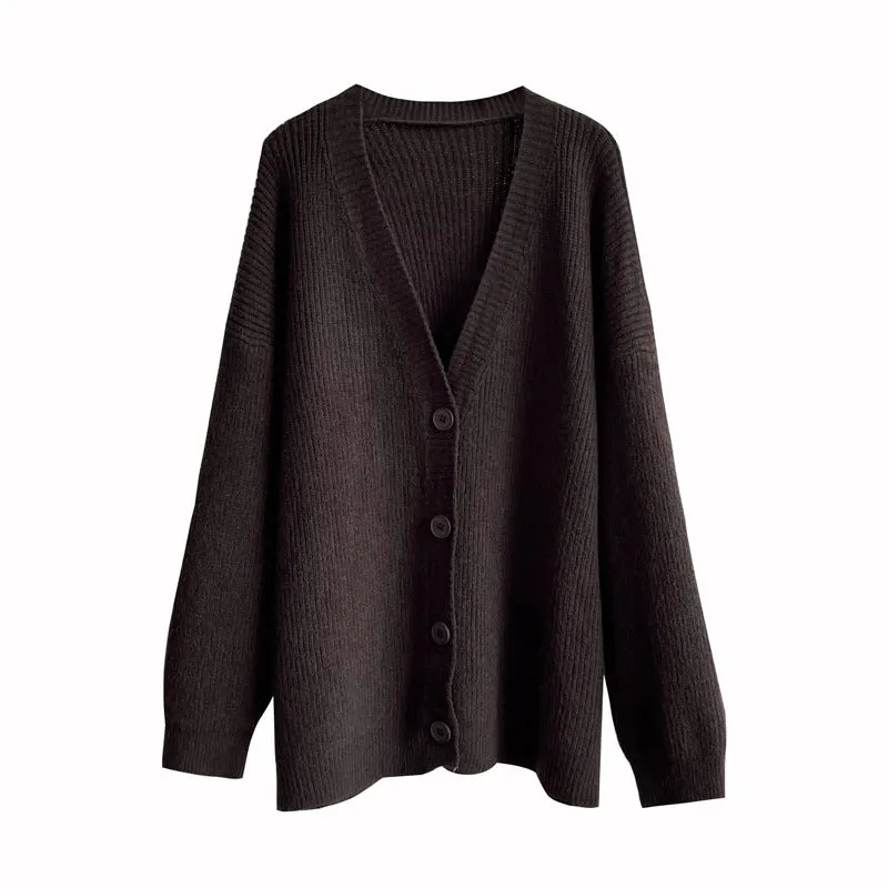 Toleet 90s streetwear Retro Style Mid-Length Sweater Coat Casual All-Match Soft Knitted Cardigan