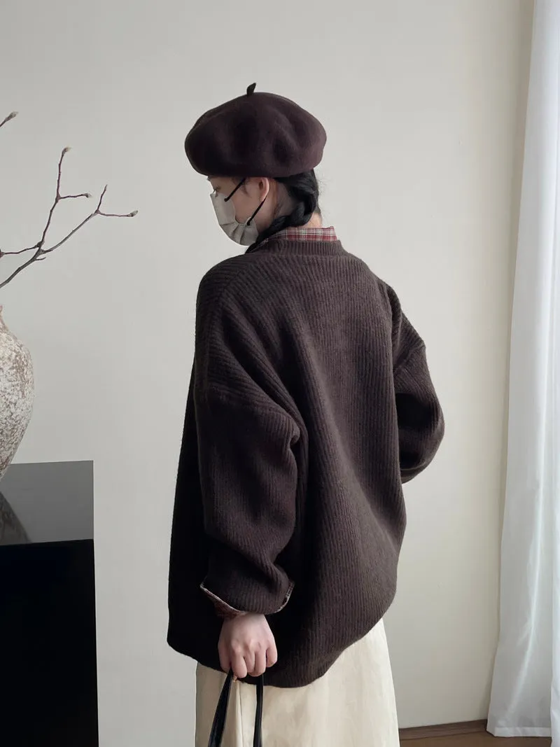 Toleet 90s streetwear Retro Style Mid-Length Sweater Coat Casual All-Match Soft Knitted Cardigan
