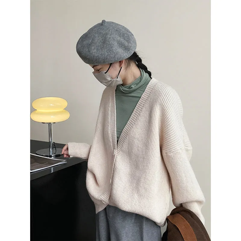 Toleet 90s streetwear Retro Style Mid-Length Sweater Coat Casual All-Match Soft Knitted Cardigan