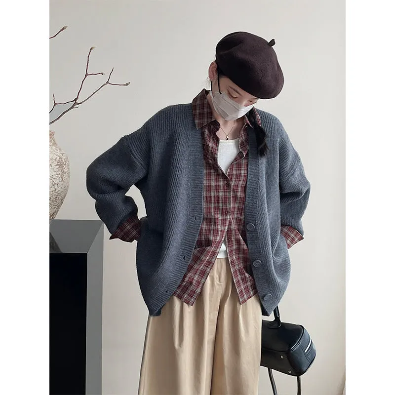 Toleet 90s streetwear Retro Style Mid-Length Sweater Coat Casual All-Match Soft Knitted Cardigan