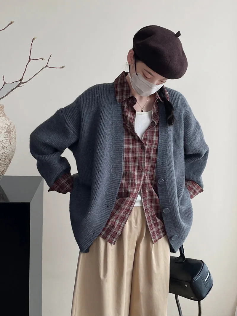 Toleet 90s streetwear Retro Style Mid-Length Sweater Coat Casual All-Match Soft Knitted Cardigan