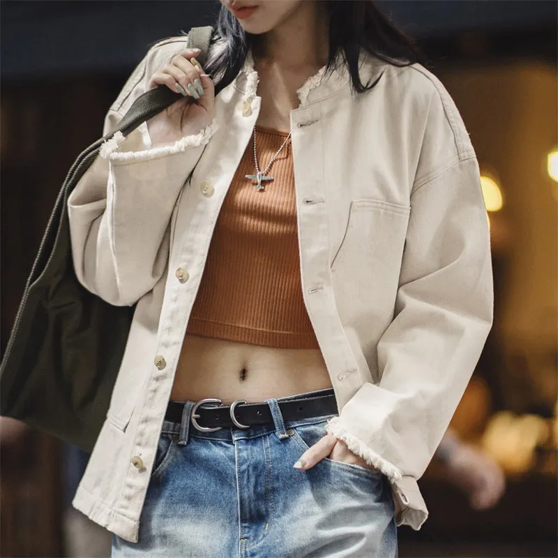 Toleet 90s streetwear Women's Clothing American Cotton Seed Shell Denim Coat Casual Loose Niche Cotton Denim Jacket Autumn