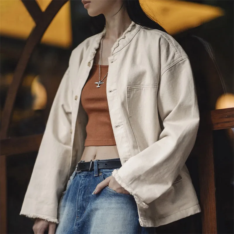 Toleet 90s streetwear Women's Clothing American Cotton Seed Shell Denim Coat Casual Loose Niche Cotton Denim Jacket Autumn