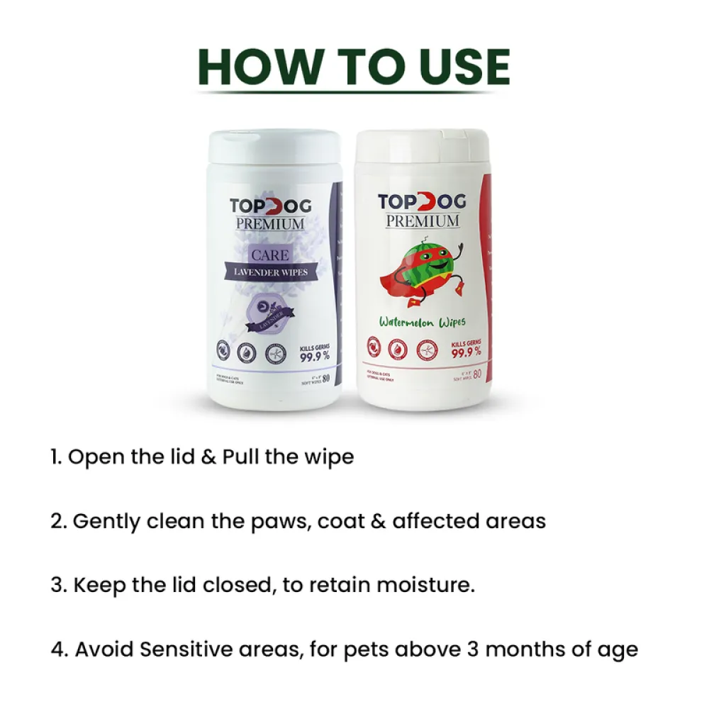 TopDog Premium Watermelon Sanitizing Wipes for Dogs and Cats