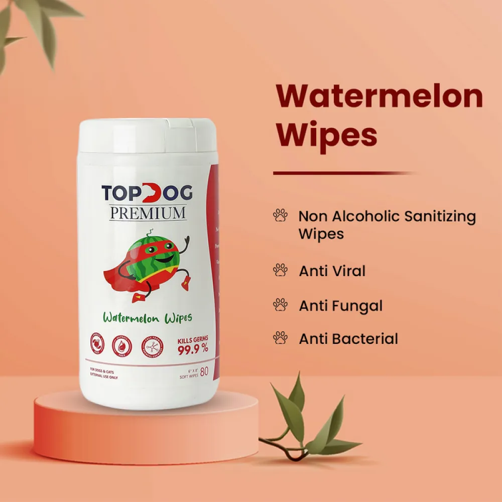 TopDog Premium Watermelon Sanitizing Wipes for Dogs and Cats