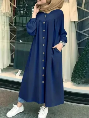 Turkish Jilbab Kaftan Linen Maxi Dress Women B-81682