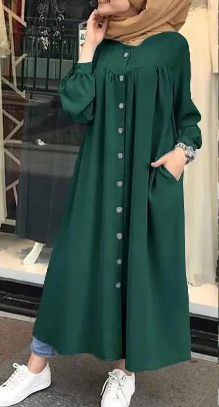Turkish Jilbab Kaftan Linen Maxi Dress Women B-81682