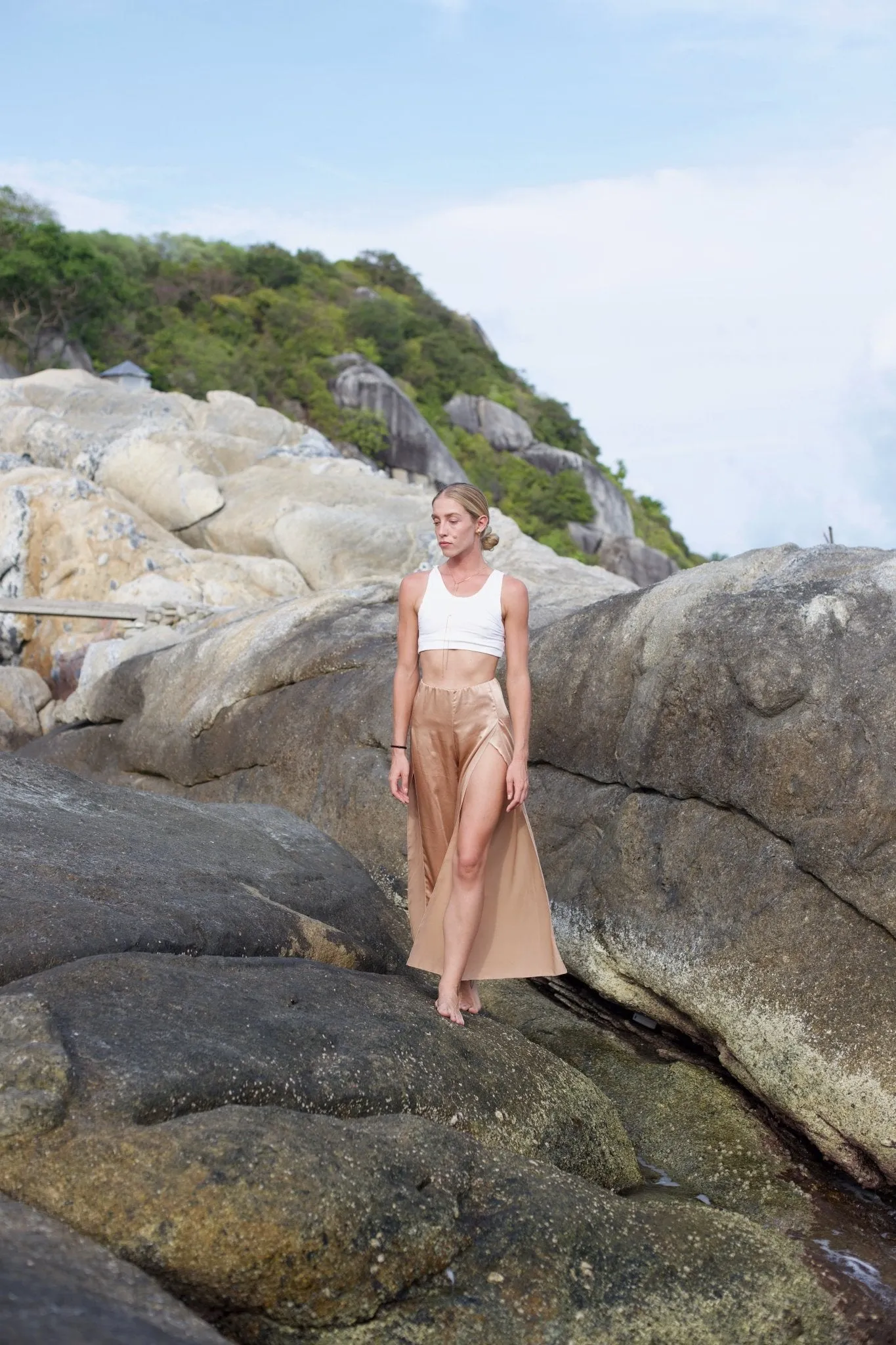 Upcycled Nude Satin Melrose Pants