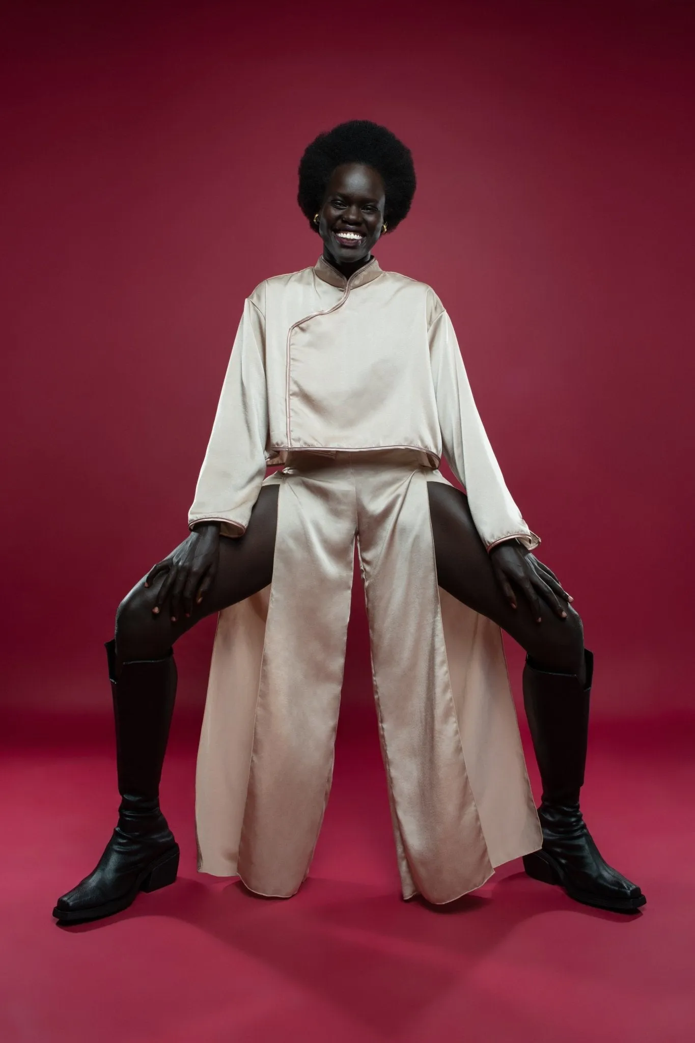 Upcycled Nude Satin Melrose Pants