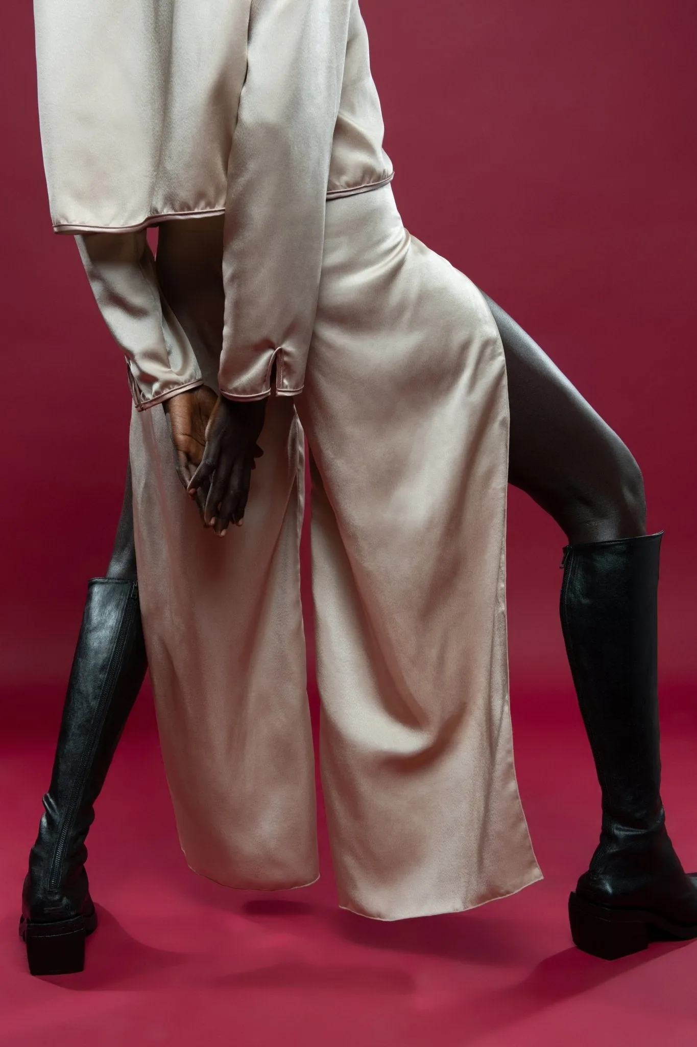 Upcycled Nude Satin Melrose Pants