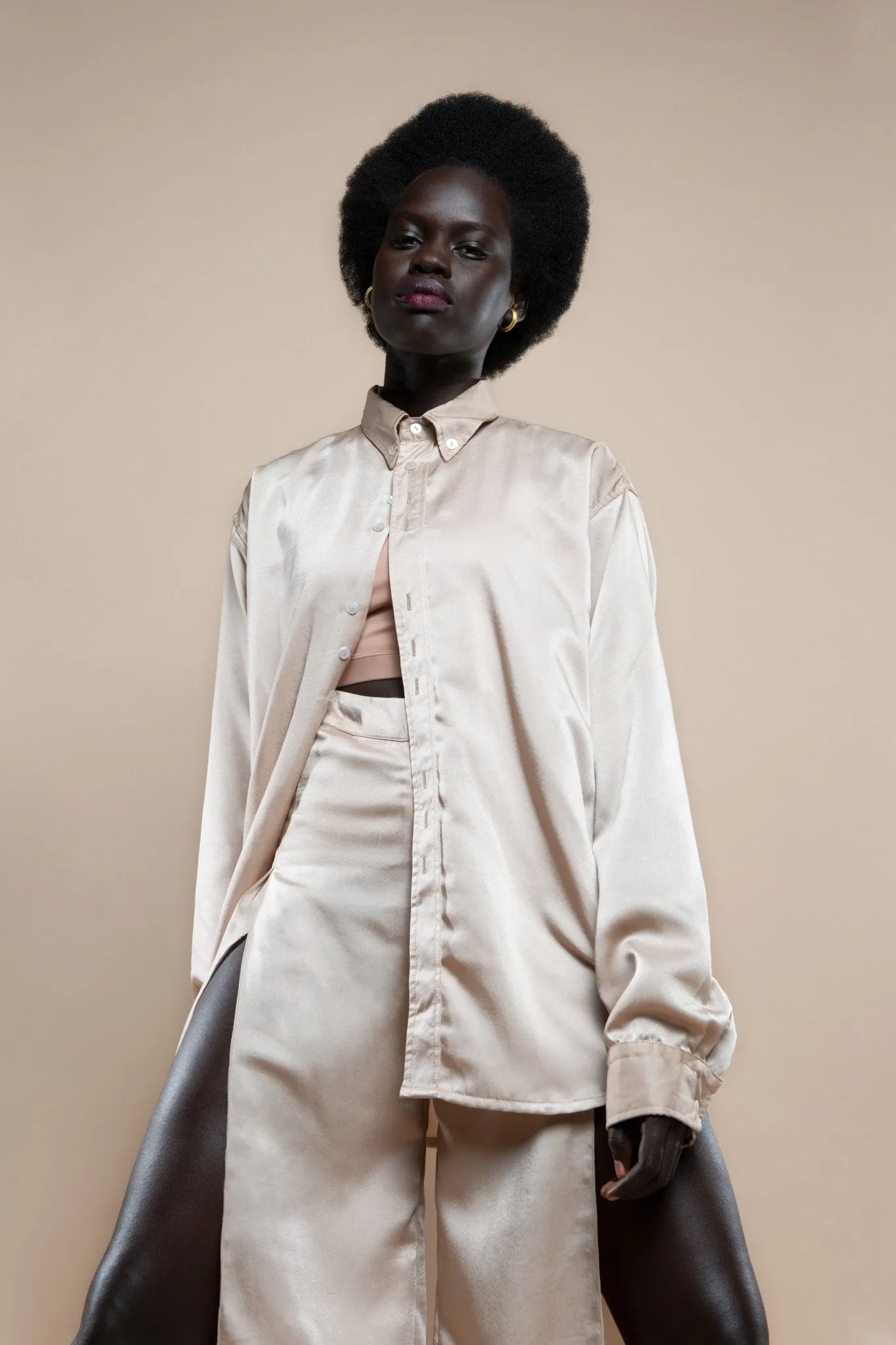 Upcycled Nude Satin Melrose Pants
