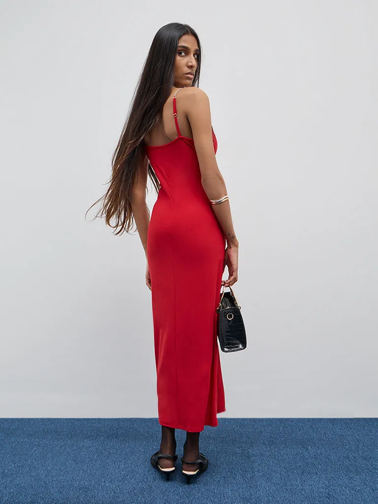 Wardrobe Red Wrap-Over Bodycon Dress