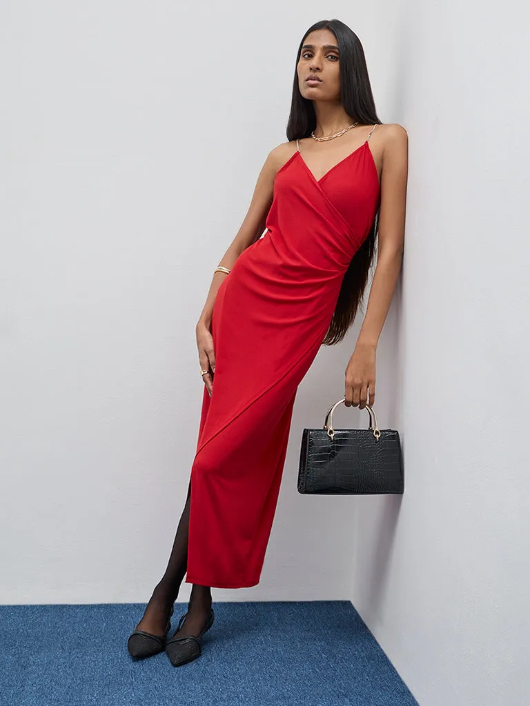 Wardrobe Red Wrap-Over Bodycon Dress