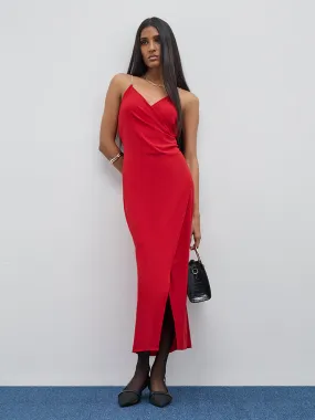 Wardrobe Red Wrap-Over Bodycon Dress