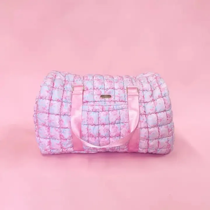 Watercolor Floral Bow Quilted Weekender Duffle Bag