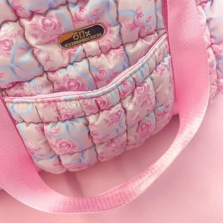 Watercolor Floral Bow Quilted Weekender Duffle Bag