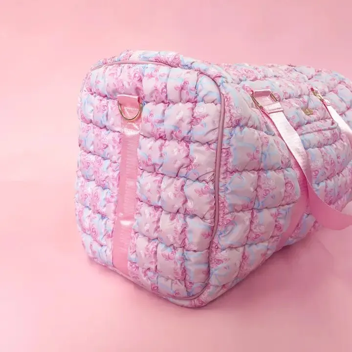 Watercolor Floral Bow Quilted Weekender Duffle Bag