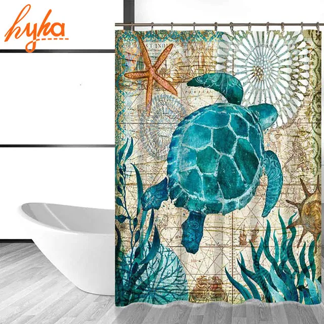 Waterproof Under the sea turtle shower curtain