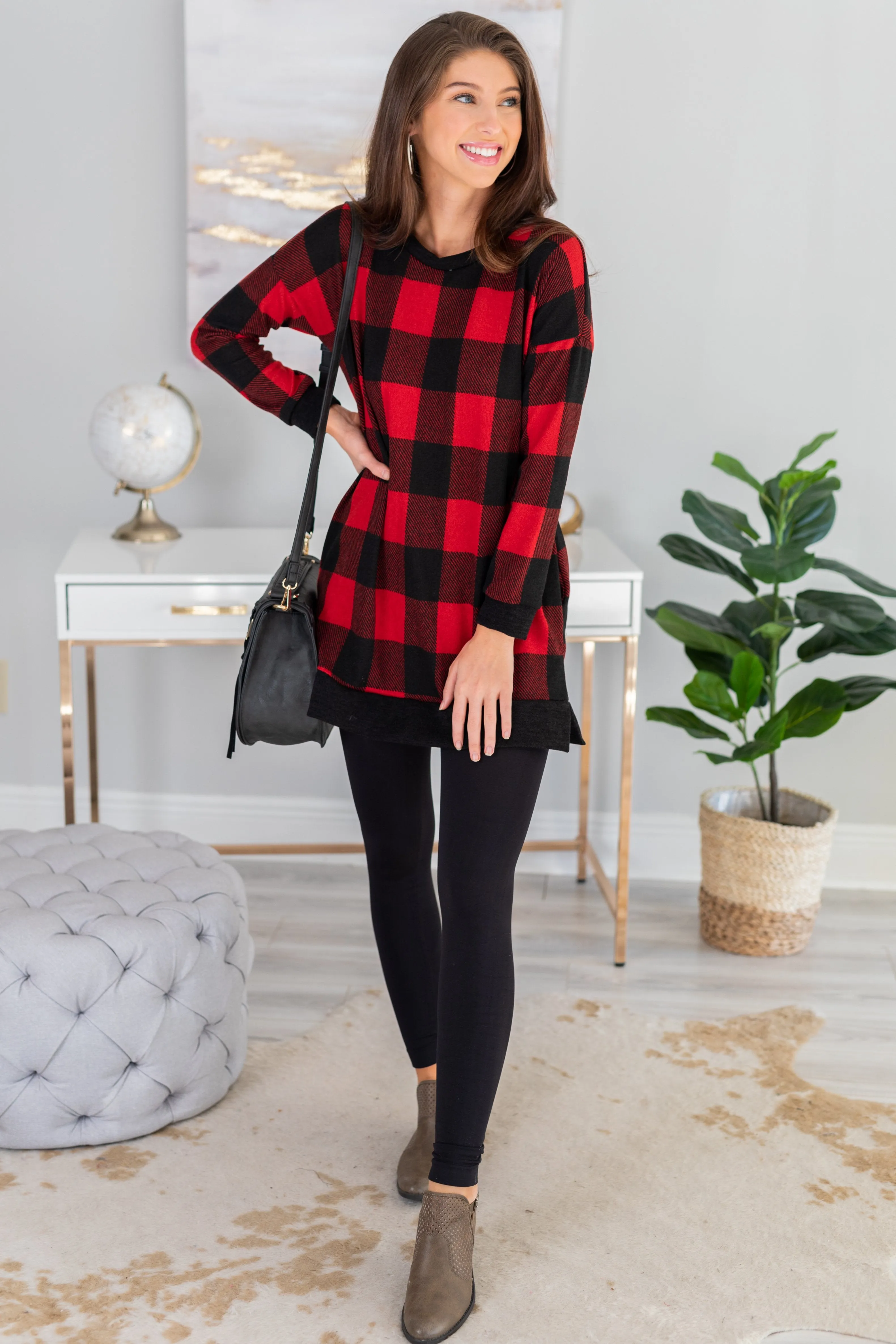What Matters Most Red Buffalo Plaid Tunic