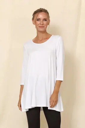 White Modal Basic Tunic with 3/4 Sleeves