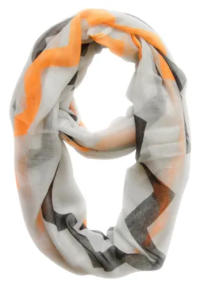 White/Orange/Black Peach Couture Modern Radiant Multicolored Chevron Geometric Infinity Loop Scarf