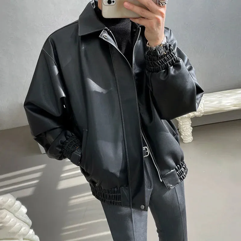 Wiaofellas  -  Leather PU Jackets Men's Spring And Spring New Loose Fashion Male Korean Casual Streetwear Lapel Zipper Coat New 2Y220