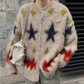 Wiaofellas   -  Men's Luxury Knitted Graphic Buttons Cardigan Sweater Coat Long Sleeve Casual Streetwear Stylish Leisure Vintage New
