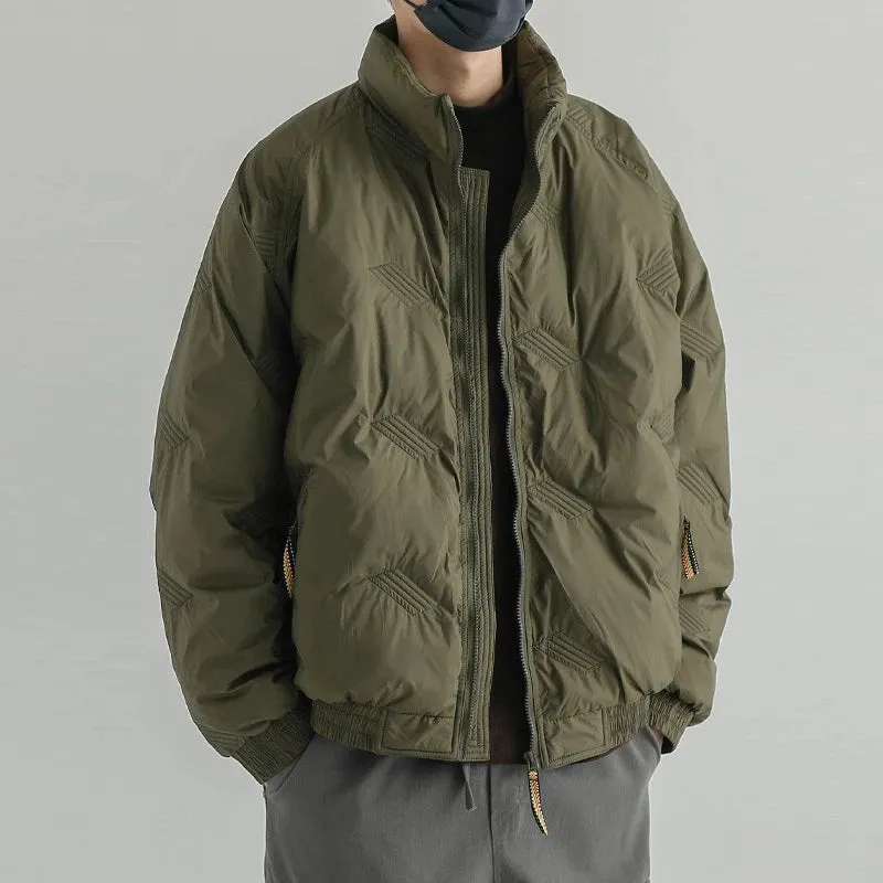 Wiaofellas  -  Men's Winter Padded Jackets Stylish Zipper Casual Streetwear Solid Color Stand Collar Korean Popular Premium Texture Flight Coat