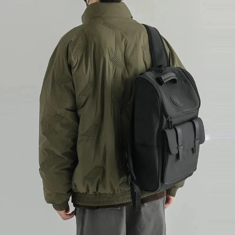 Wiaofellas  -  Men's Winter Padded Jackets Stylish Zipper Casual Streetwear Solid Color Stand Collar Korean Popular Premium Texture Flight Coat