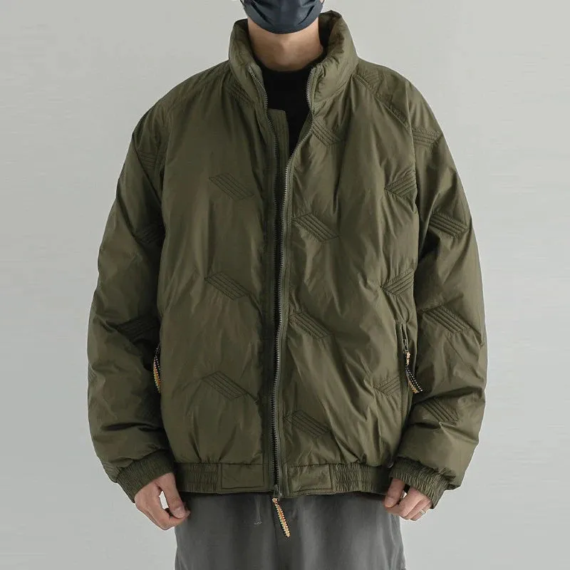 Wiaofellas  -  Men's Winter Padded Jackets Stylish Zipper Casual Streetwear Solid Color Stand Collar Korean Popular Premium Texture Flight Coat