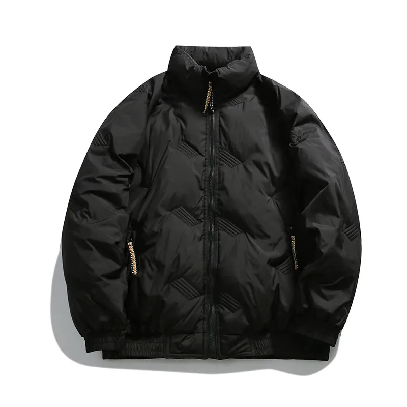 Wiaofellas  -  Men's Winter Padded Jackets Stylish Zipper Casual Streetwear Solid Color Stand Collar Korean Popular Premium Texture Flight Coat