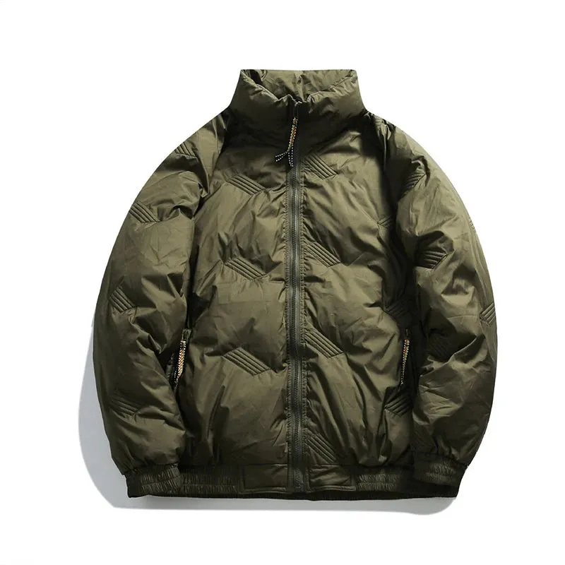 Wiaofellas  -  Men's Winter Padded Jackets Stylish Zipper Casual Streetwear Solid Color Stand Collar Korean Popular Premium Texture Flight Coat