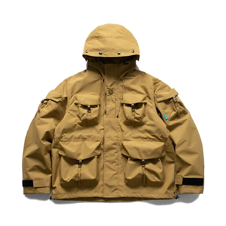 Wiaofellas  -  Outdoor Windbreaker Multi-Pocket Hooded Cargo Jackets Japanese Streetwear Waterproof Coat Harajuku Casual Tactical Men Clothing