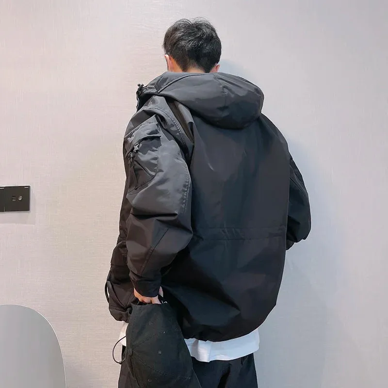 Wiaofellas  -  Outdoor Windbreaker Multi-Pocket Hooded Cargo Jackets Japanese Streetwear Waterproof Coat Harajuku Casual Tactical Men Clothing