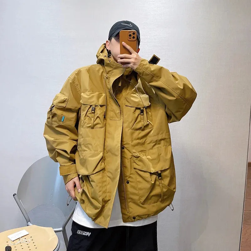 Wiaofellas  -  Outdoor Windbreaker Multi-Pocket Hooded Cargo Jackets Japanese Streetwear Waterproof Coat Harajuku Casual Tactical Men Clothing