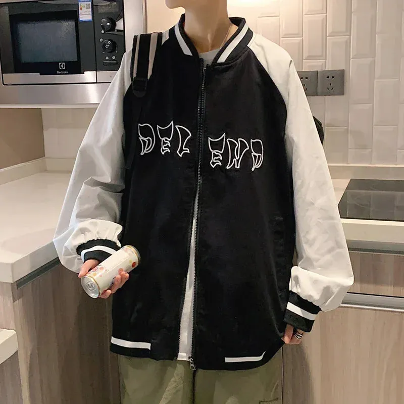 Wiaofellas  -  Spring Letter Print Baseball Jackets Patchwork Unique Contrast Jacket for Men Harajuku Streetwear Students Coat Lightweight