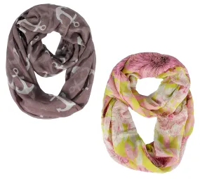Wine Pink Peach Couture All season Infinity Loop Scarves Bold Anchor Print Scarf