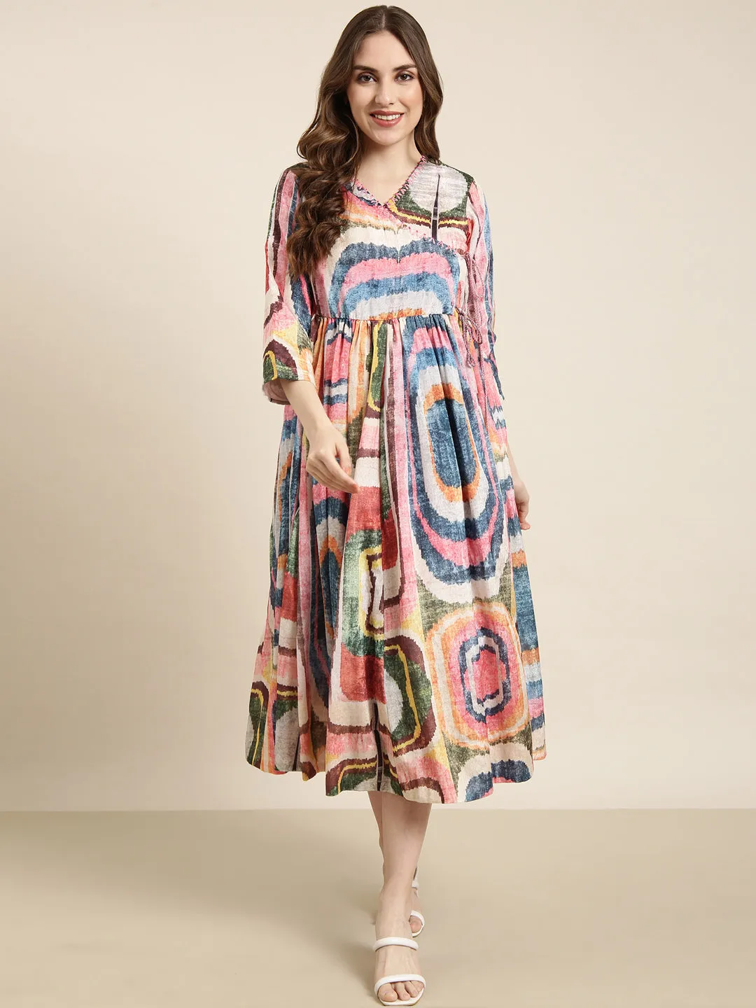 Women Multi Abstract Wrap Dress