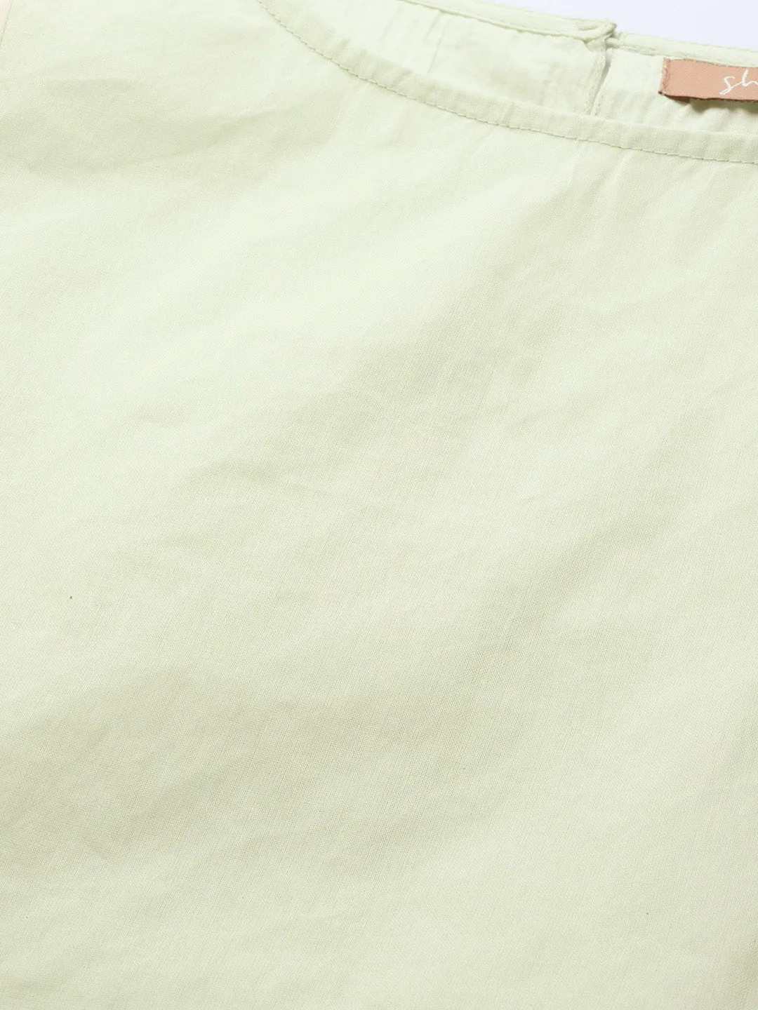 Women Pista Green & White Organdy Top