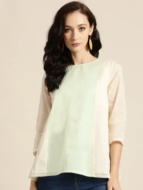 Women Pista Green & White Organdy Top