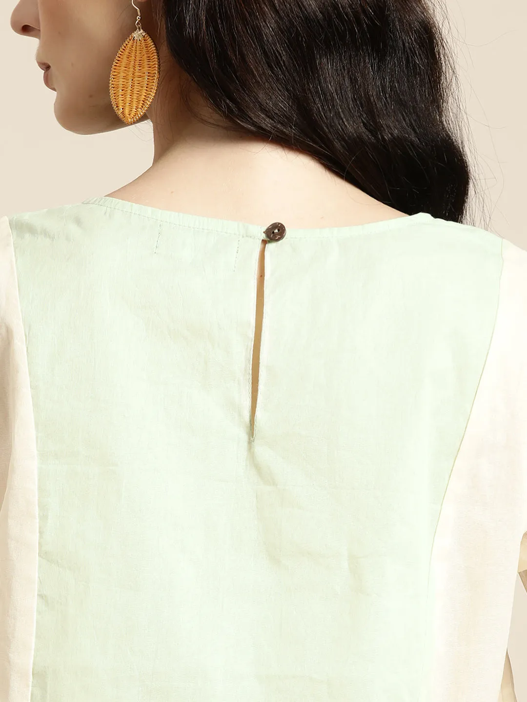 Women Pista Green & White Organdy Top